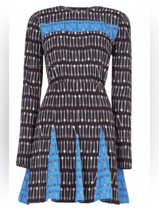 BCBGMaxAzria Dresses & Skirts - BCBGMaxAzria Black Arrow-Print Long-Sleeve Dress with Blue Insets